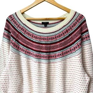 Talbots Nordic Fair Isle Crewneck Sweater, Red and Cream, Holiday, 2X